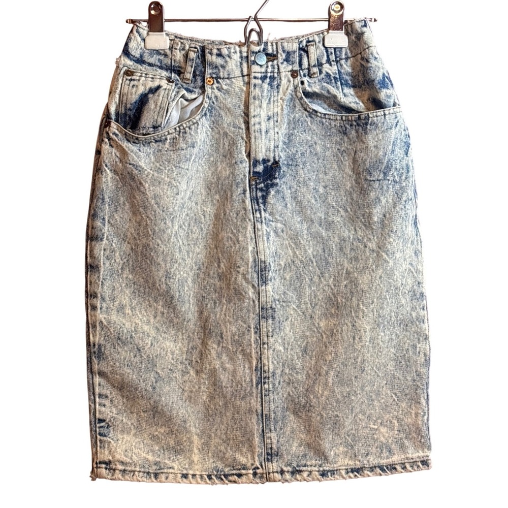 Vintage Palmetto Acid Wash Skirt Blue 80s 90s, size 9, grunge, retro denim